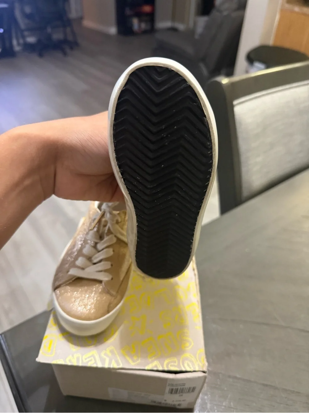Golden Goose Kids Glitter Lace-Up Sneakers in Gold/Tan